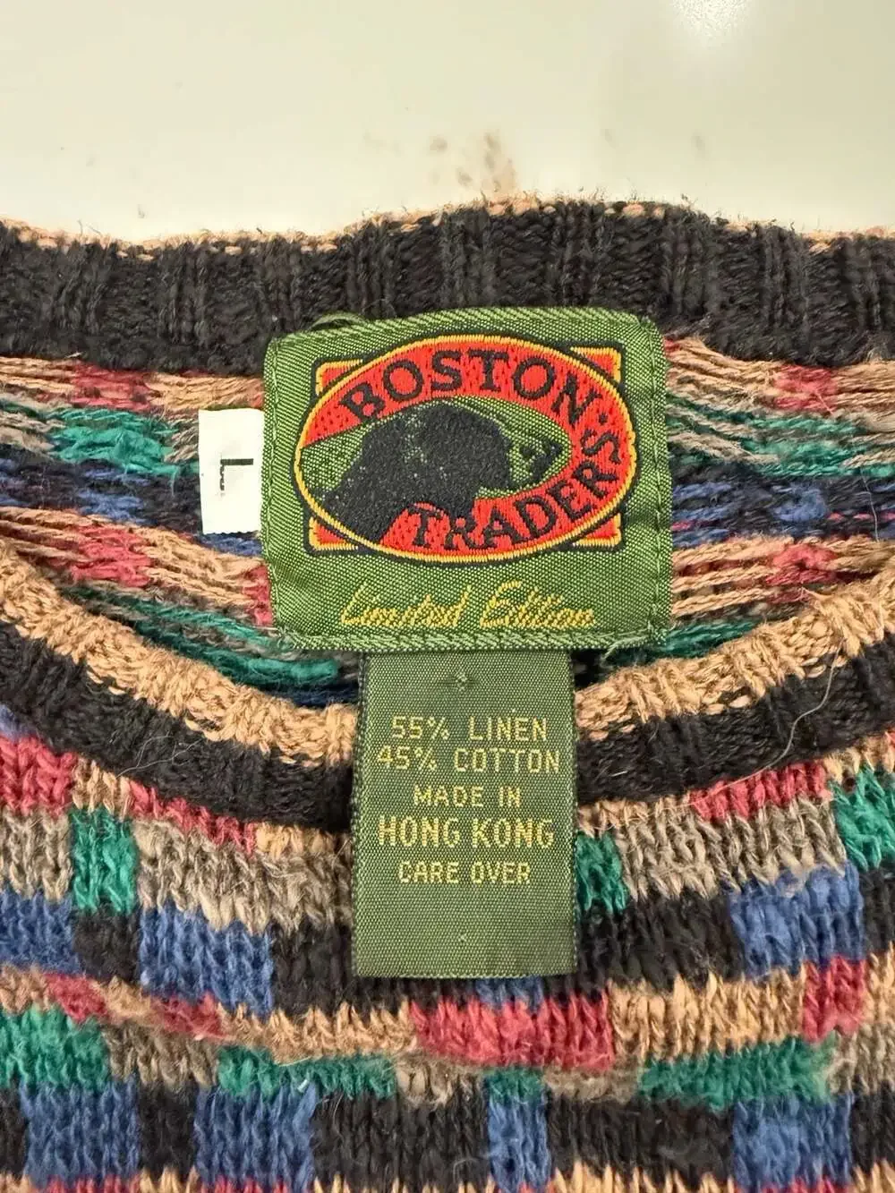 Vintage Boston Traders Linen Cotton Knit Sweater L Made in Hong Kong 90s Color B